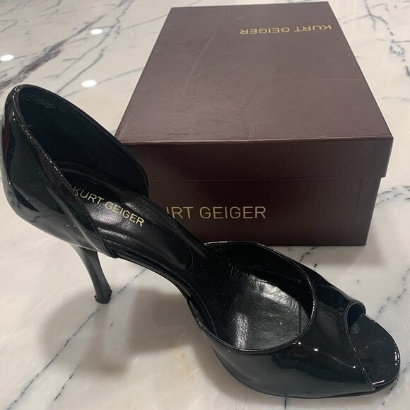 Vintage Kurt Geiger Black Patent Peep Toe Heels - 4" High - Picture 2 of 8